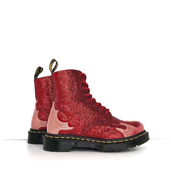 Dr Martens Pascal Flame Red Glitter Ankle Boots Women’s 5 Shoes - Picture 3 of 13